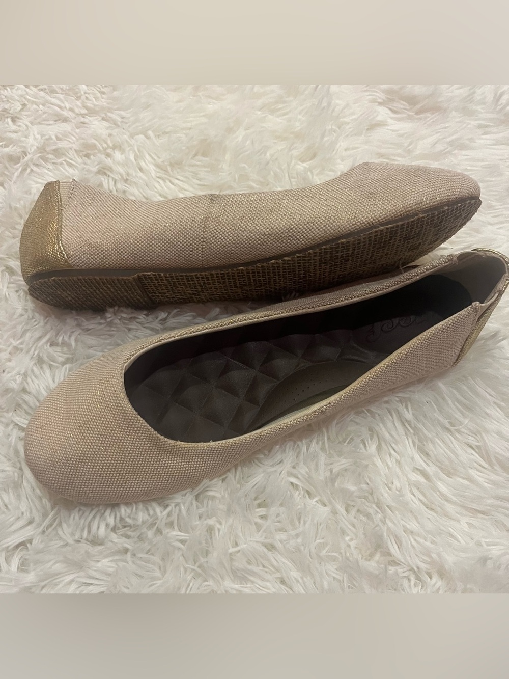 Reef Tropic Ballet Flats Linen Tan with Gold Flecks Size 10